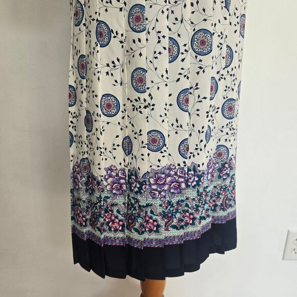 Vintage Breli 80s Secretary Shirt Dress Printed Pleated Midi Skirt Women 10 - Picture 8 of 13